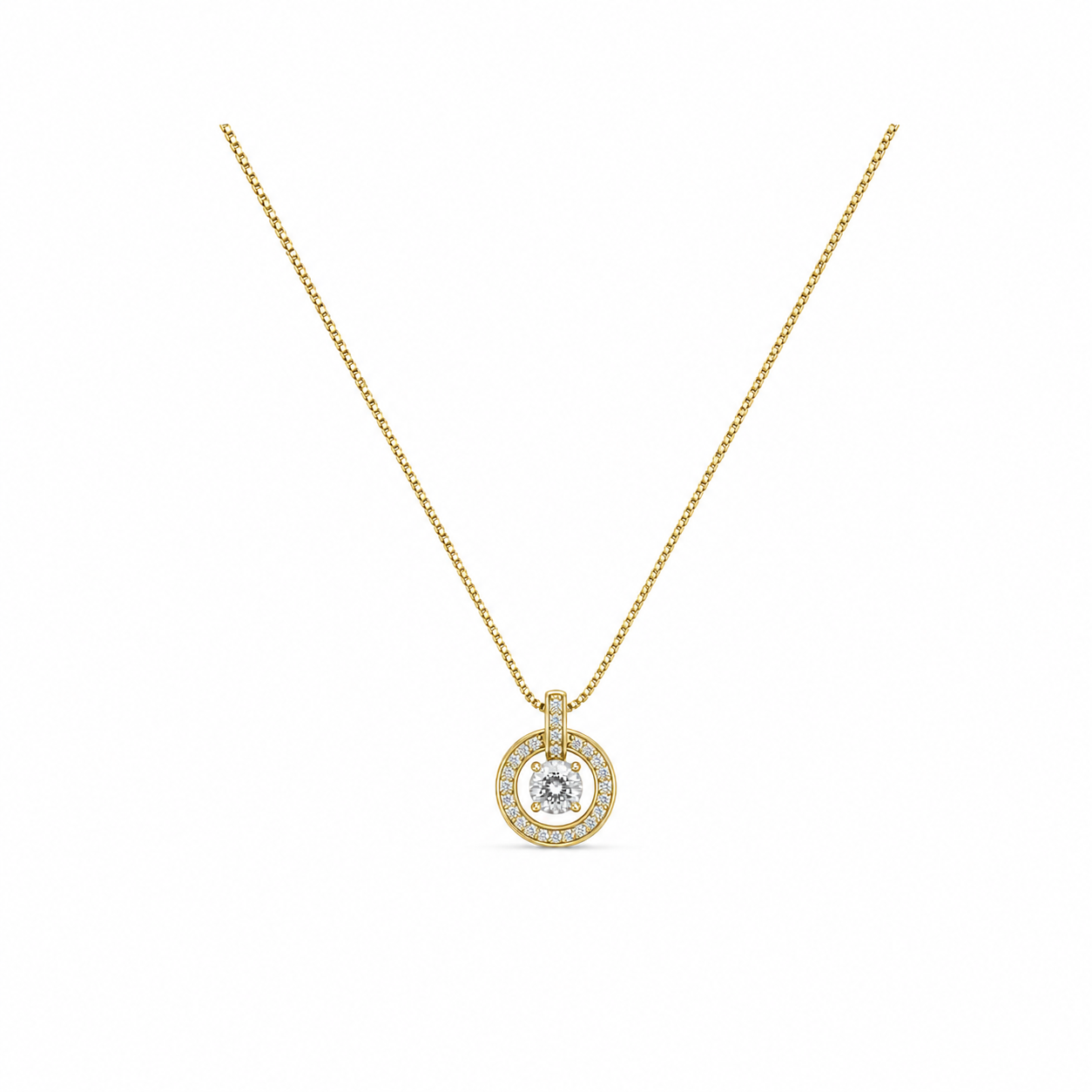 Round Halo Crystal Pendant Necklace