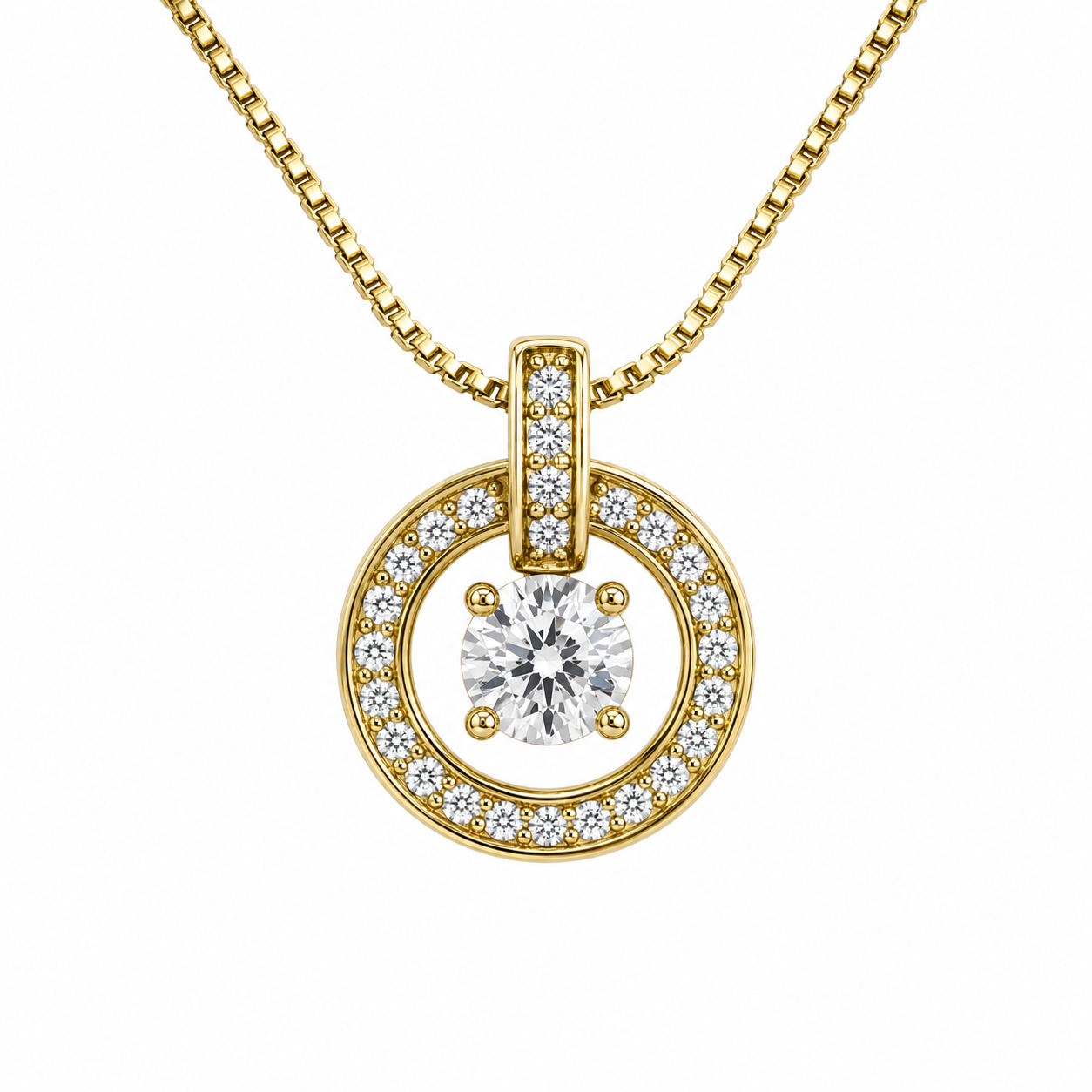 Round Halo Crystal Pendant Necklace