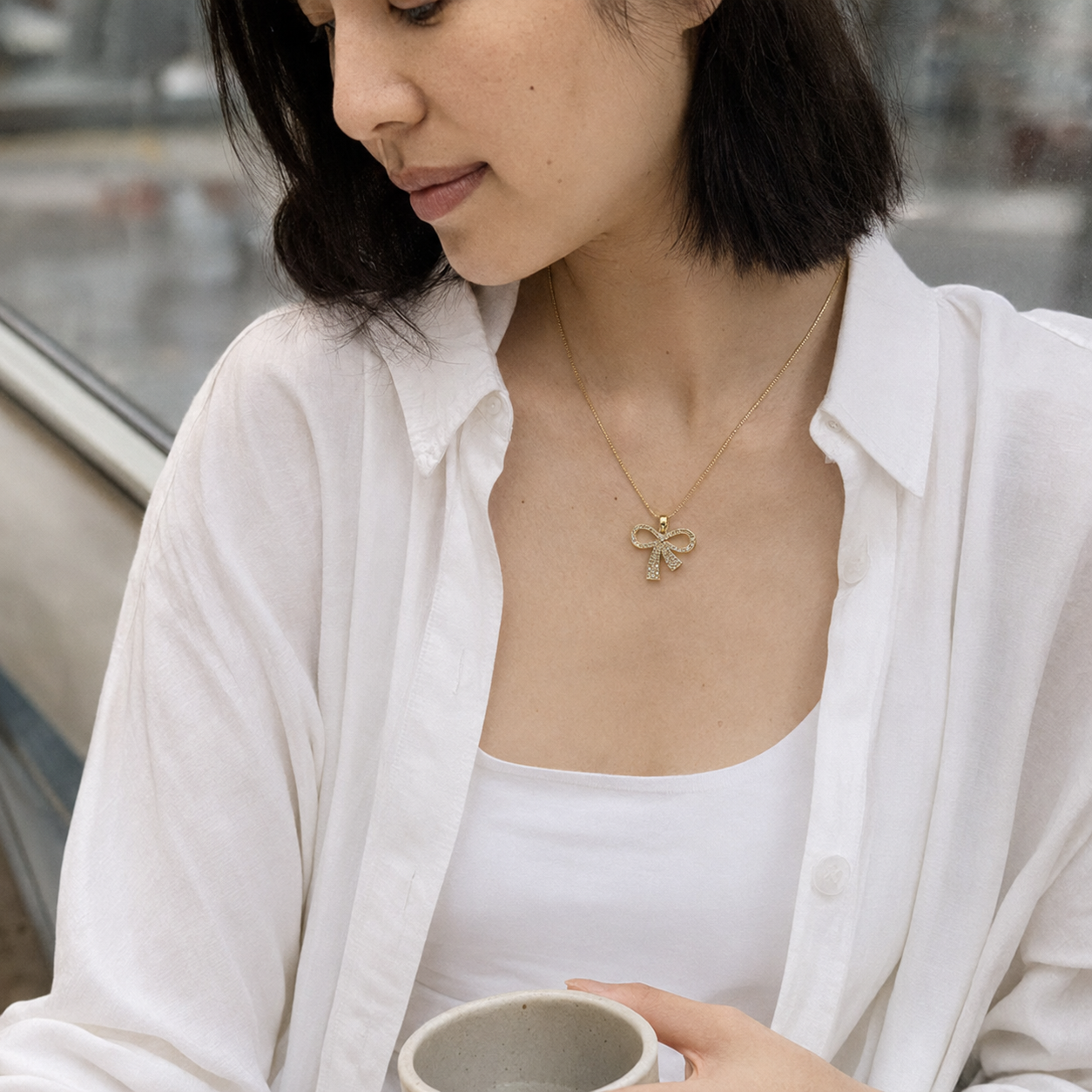 Crystal Bow Pendant Necklace