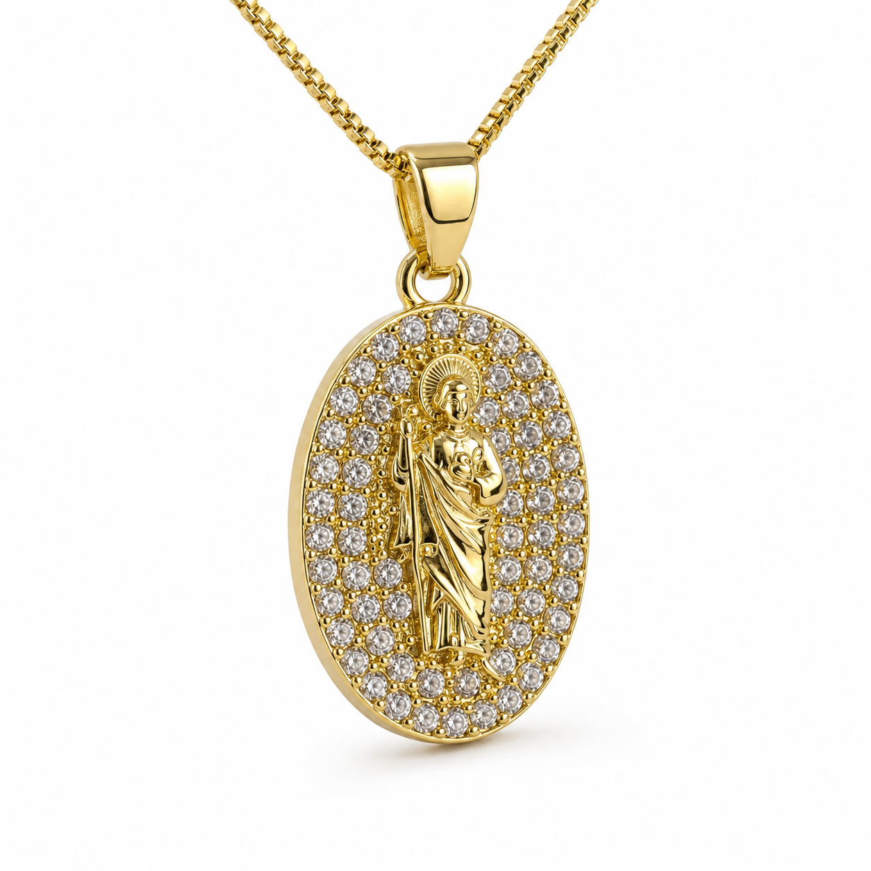 Crystal Saint Medallion Pendant Necklace