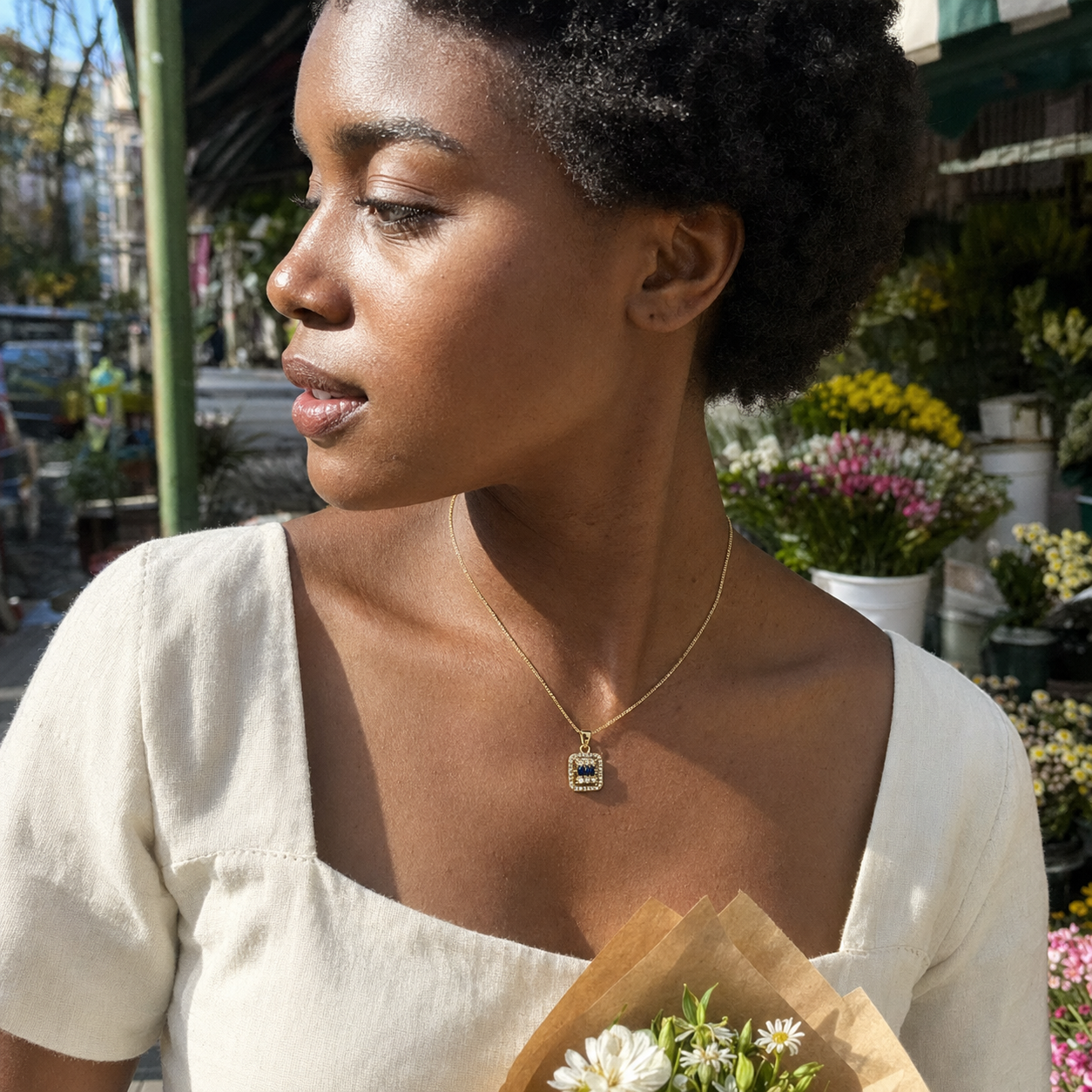 Crystal Baguette Mosaic Pendant Necklace