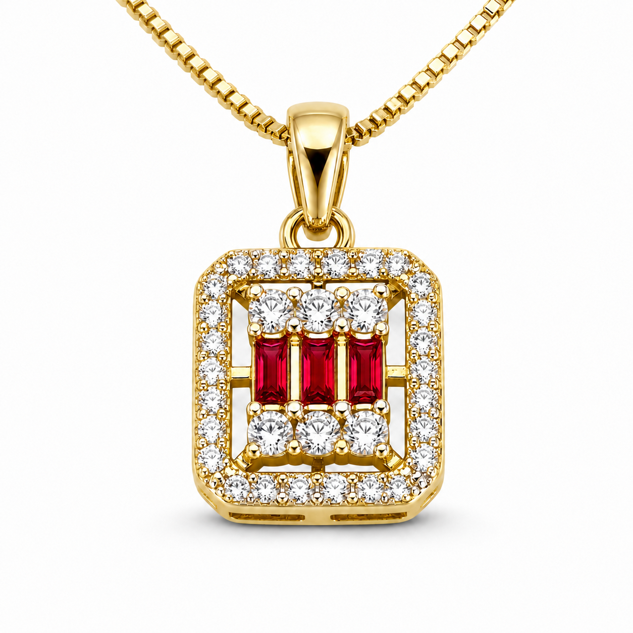 Crystal Baguette Mosaic Pendant Necklace