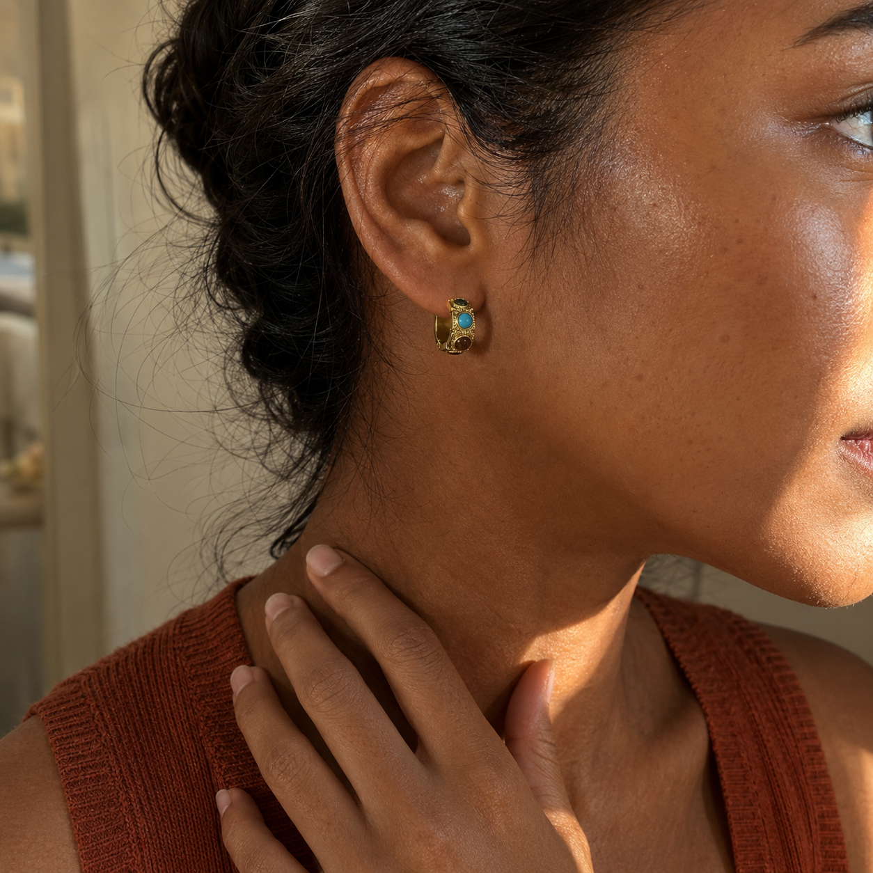 Turquoise Charm Hoop Earrings