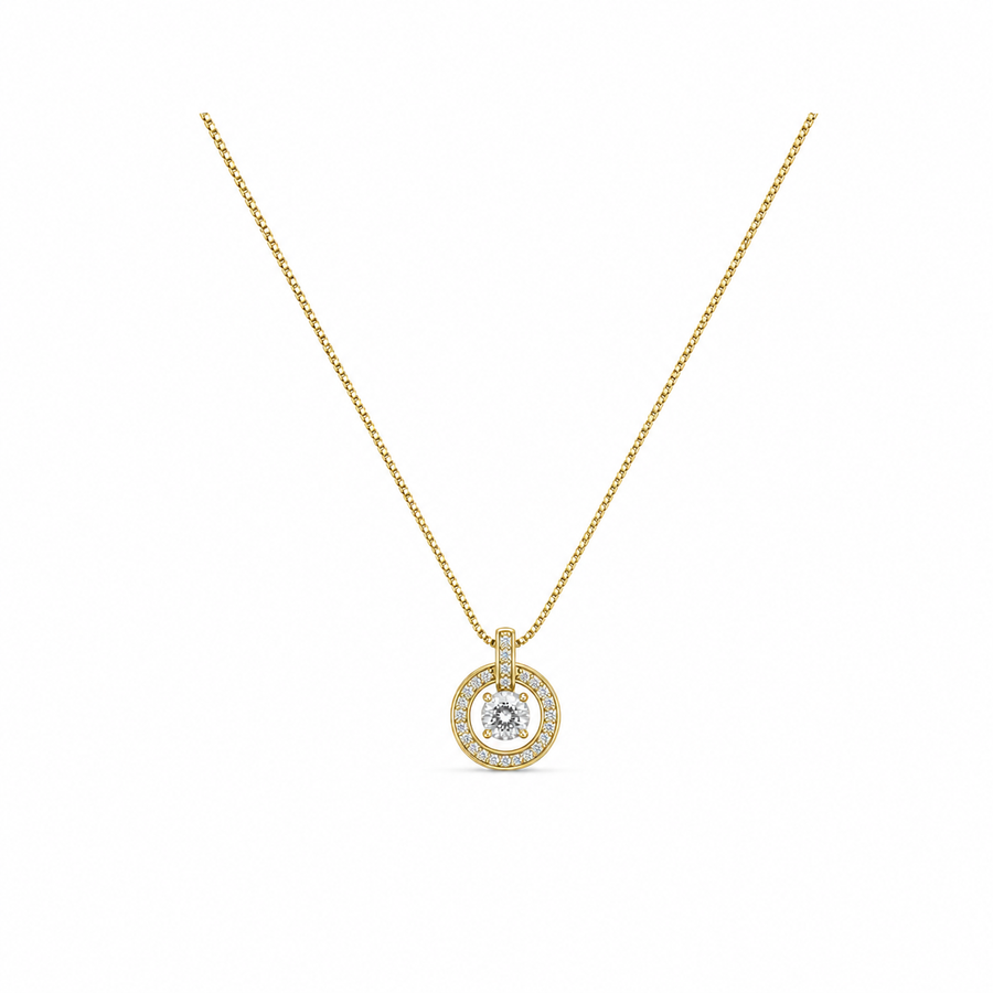 Round Halo Crystal Pendant Necklace