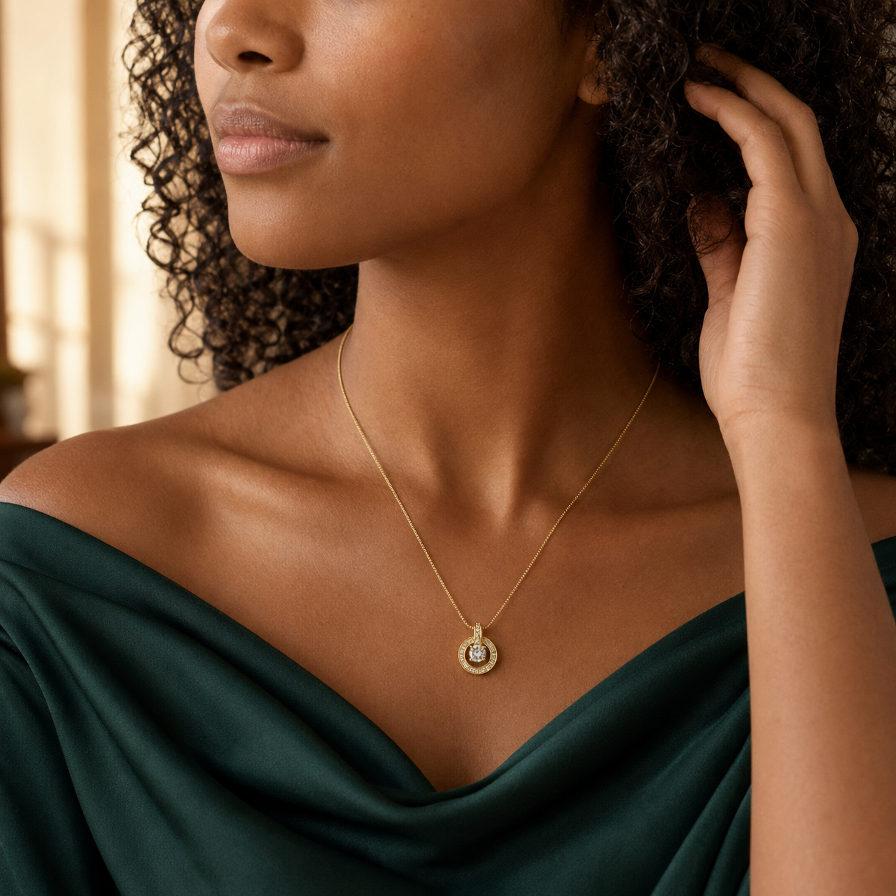 Round Halo Crystal Pendant Necklace