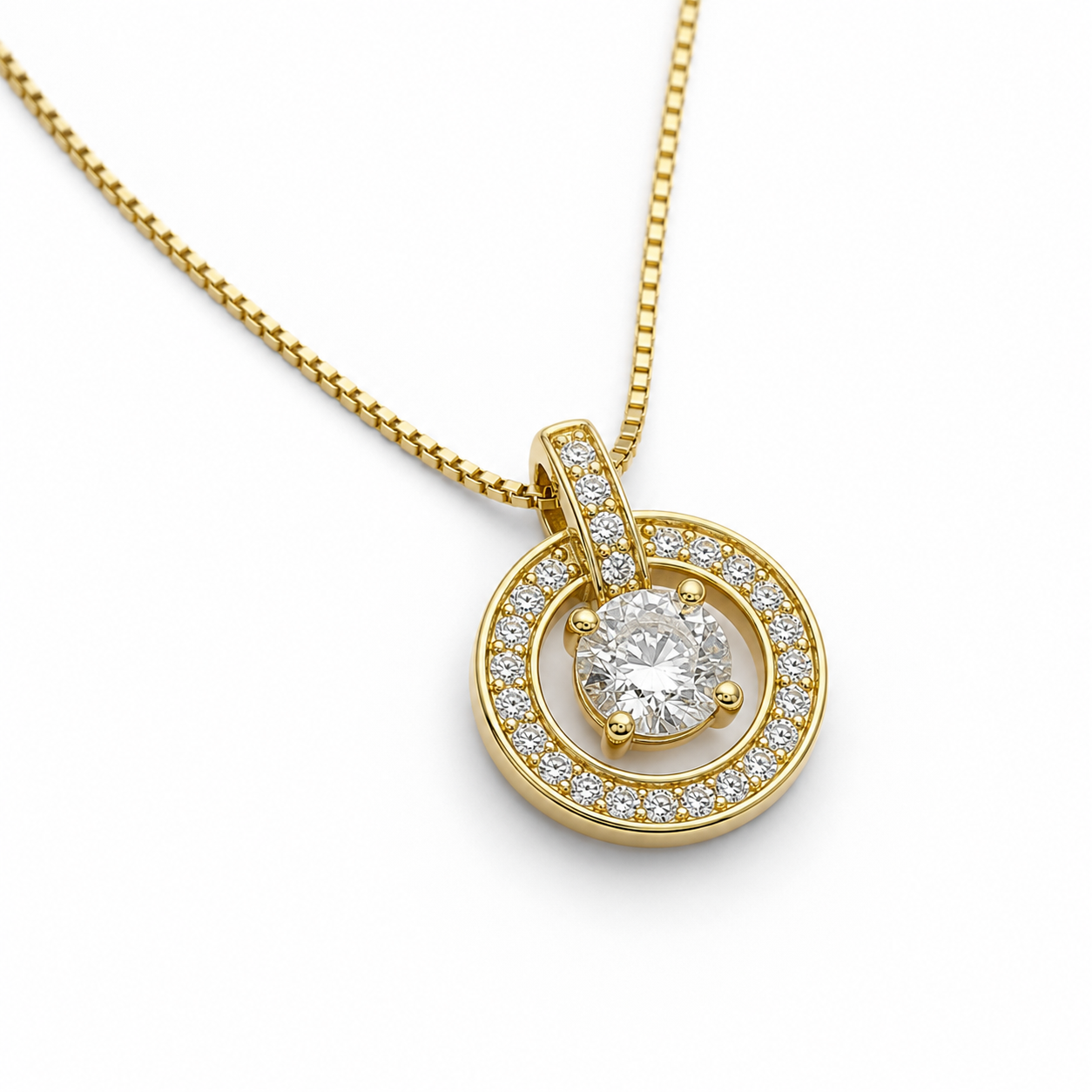 Round Halo Crystal Pendant Necklace