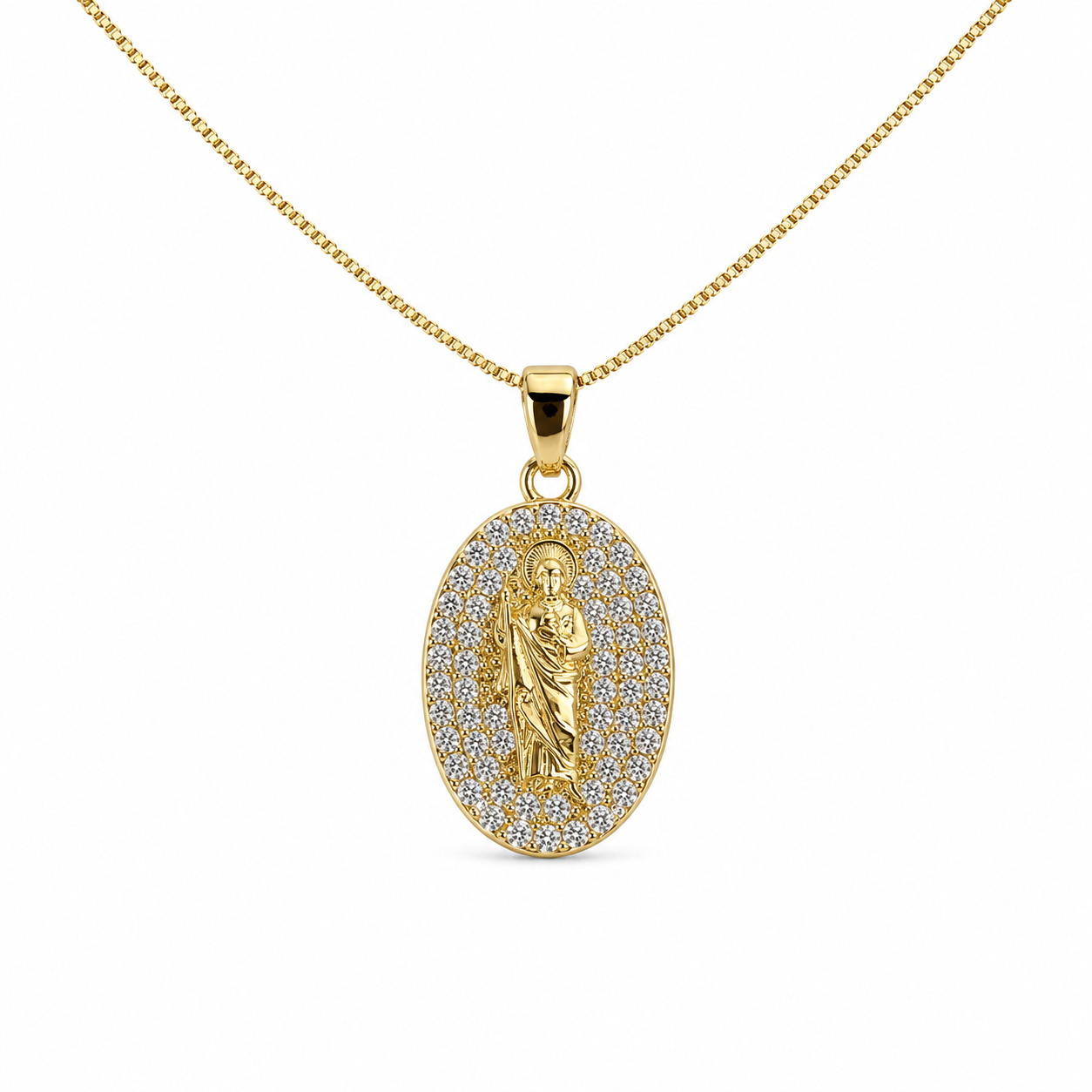 Crystal Saint Medallion Pendant Necklace
