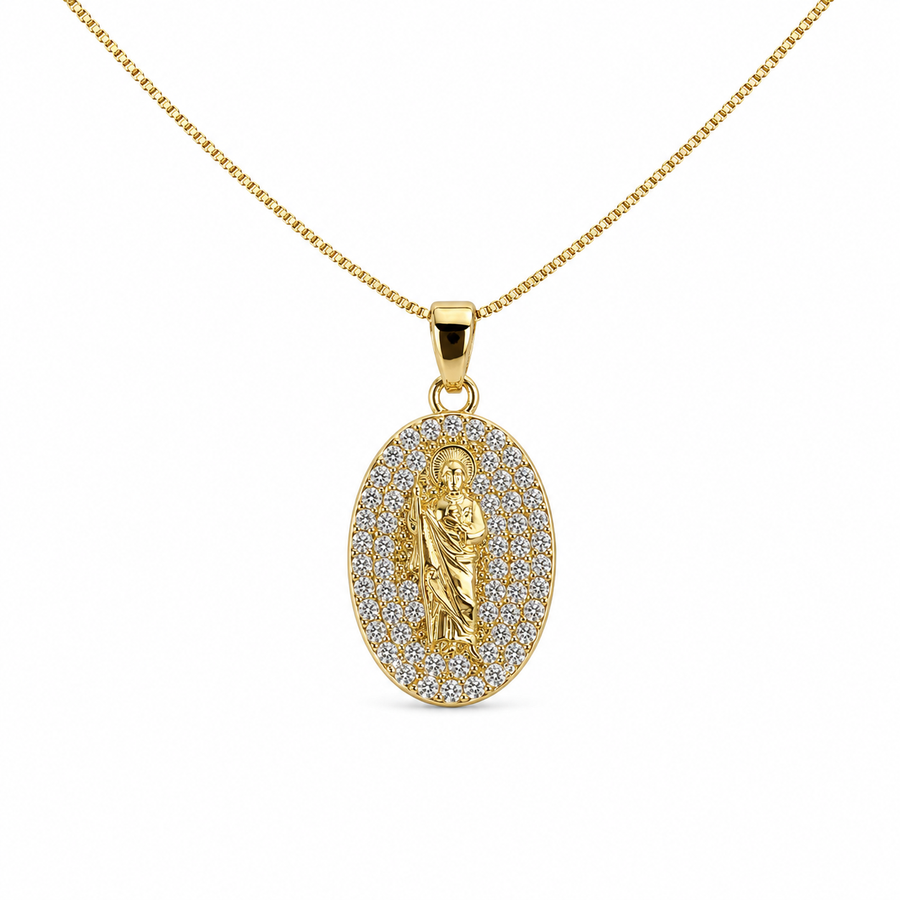 Crystal Saint Medallion Pendant Necklace