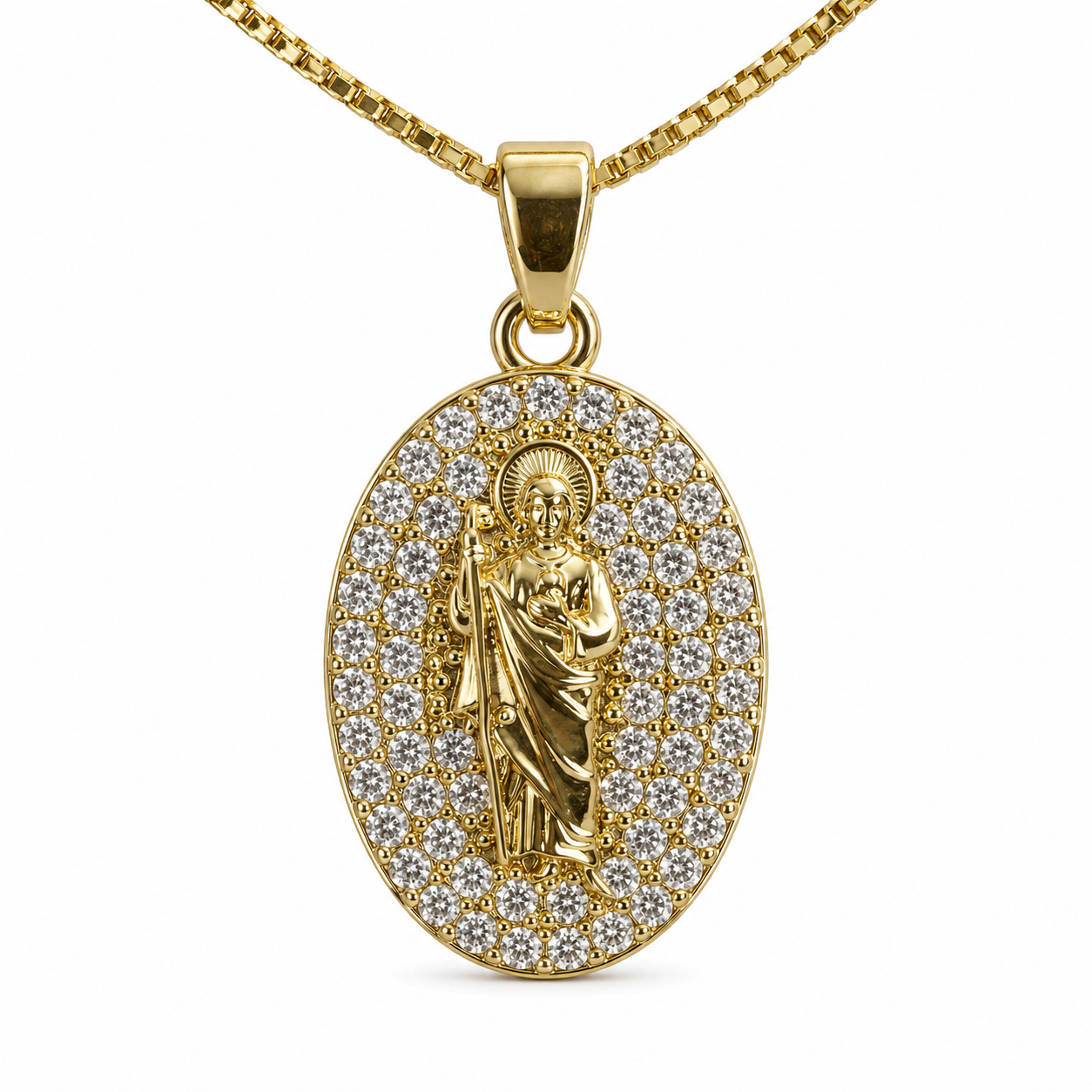 Crystal Saint Medallion Pendant Necklace