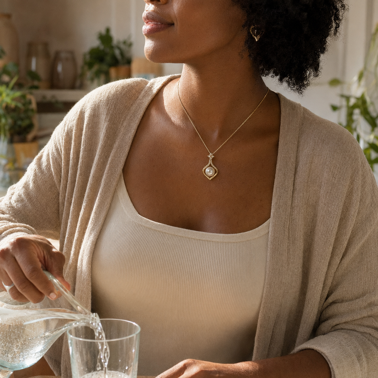 Crystal Pearl Drop Pendant Necklace