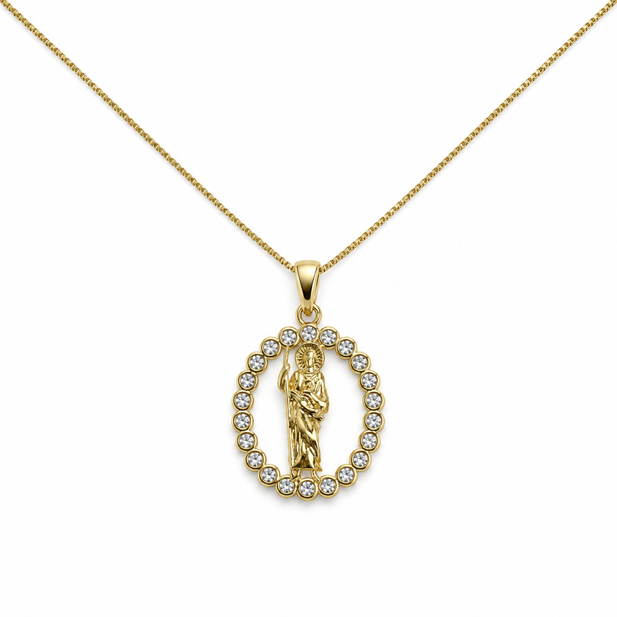 Crystal Saint Oval Pendant Necklace