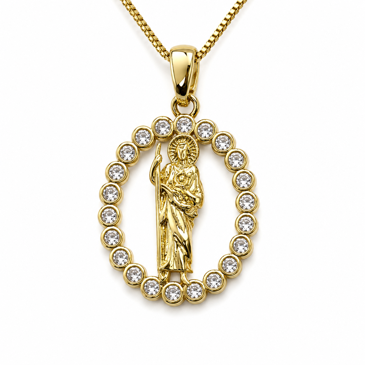Crystal Saint Oval Pendant Necklace