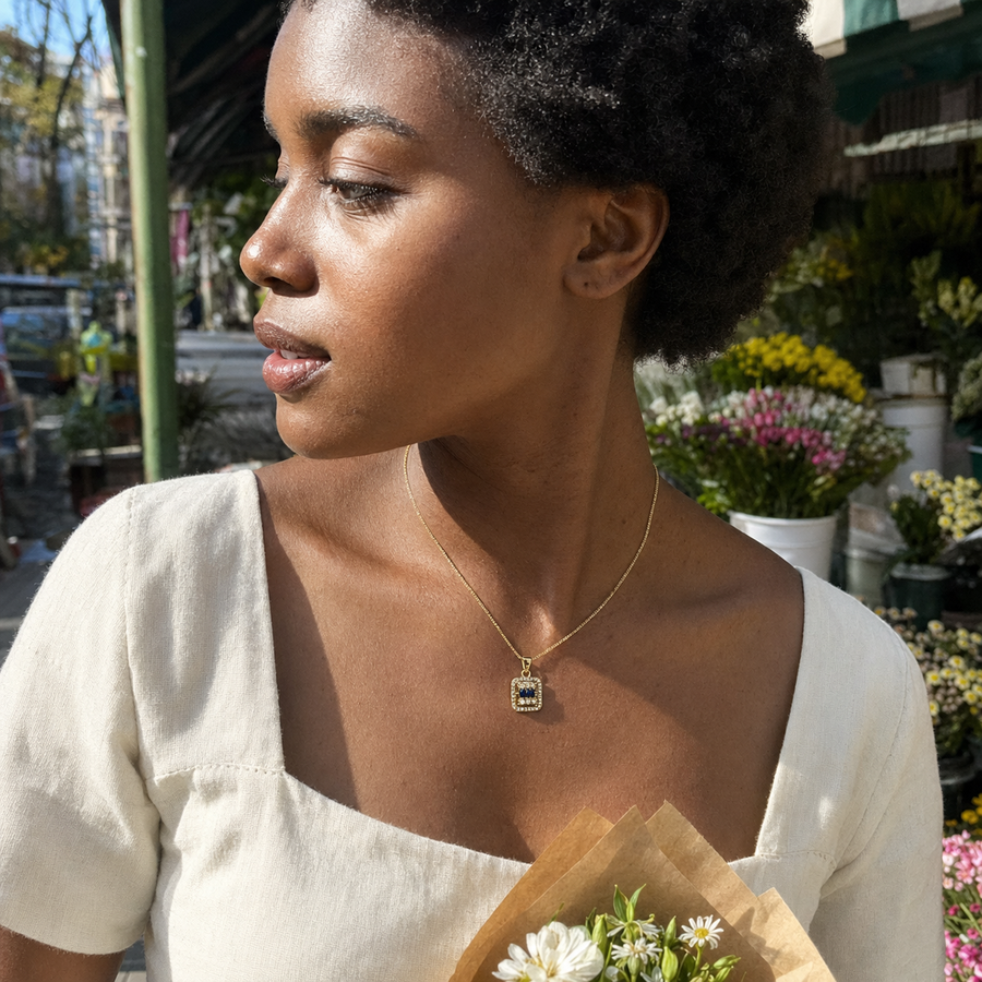 Crystal Baguette Mosaic Pendant Necklace