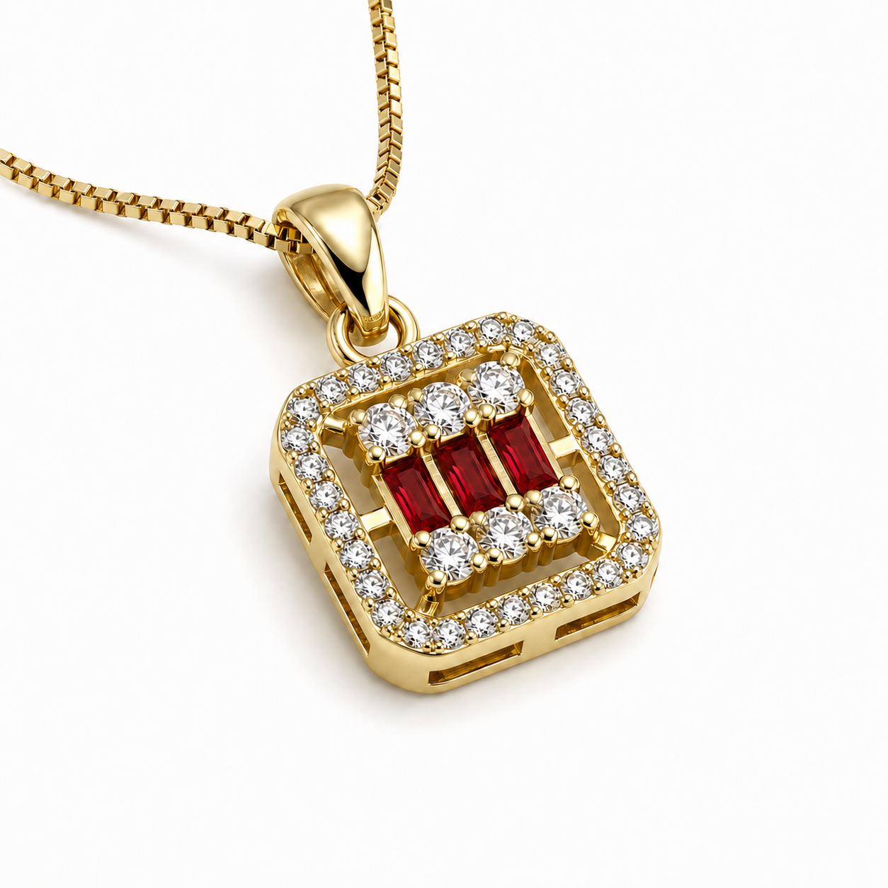 Crystal Baguette Mosaic Pendant Necklace
