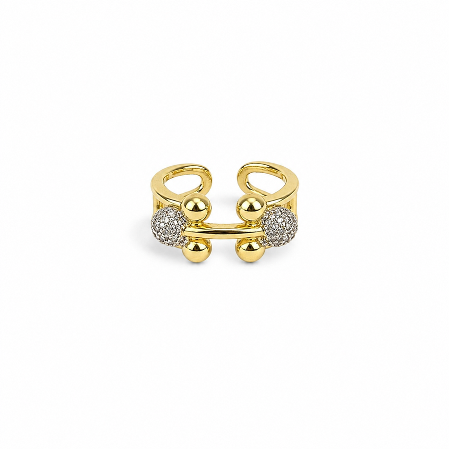 Crystal Orb Double Band Open Ring