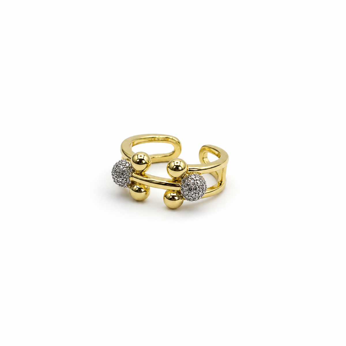 Crystal Orb Double Band Open Ring