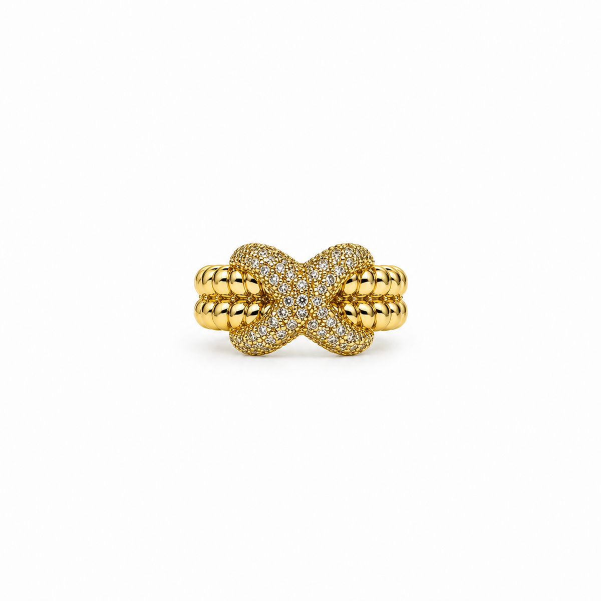Crystal Bow Double Band Ring