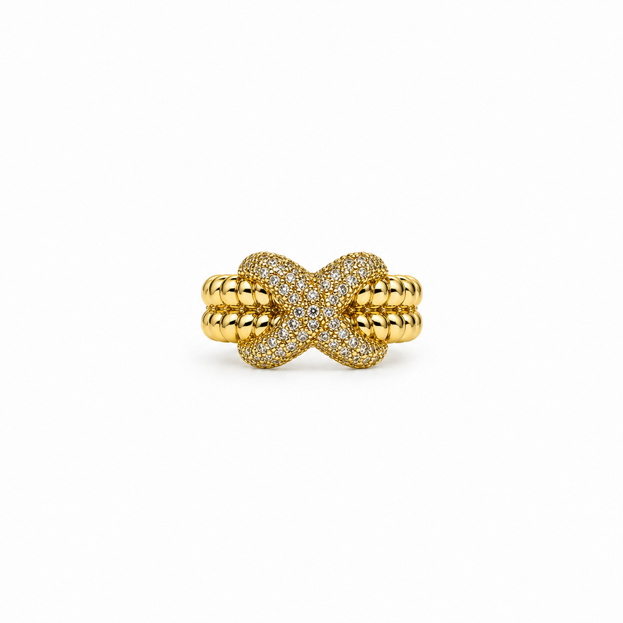 Crystal Bow Double Band Ring