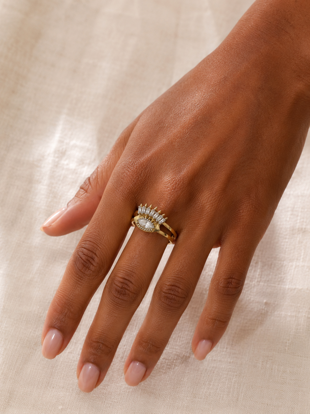 Crystal Eye Crown Open Ring