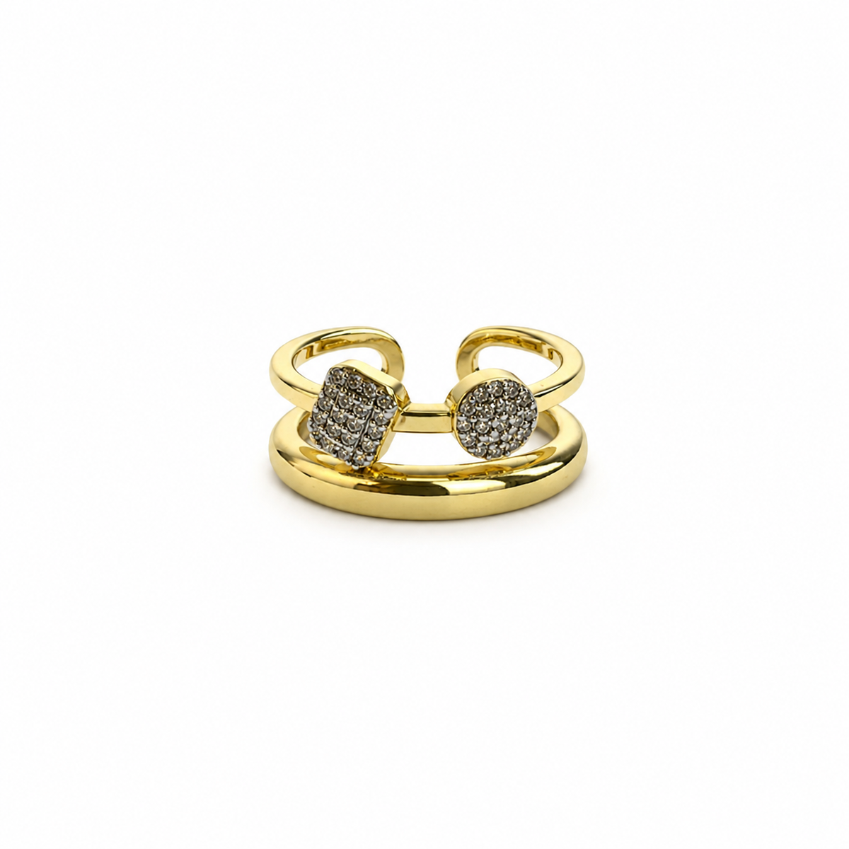 Crystal Geometric Duo Open Ring