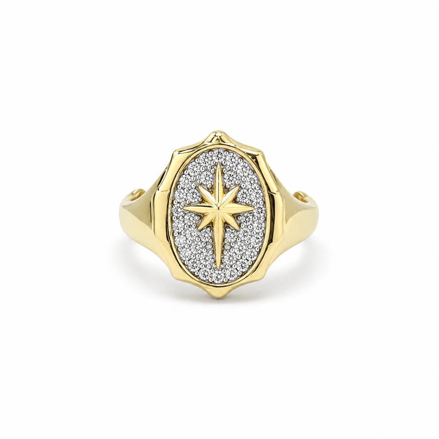 Crystal North Star Medallion Open Ring