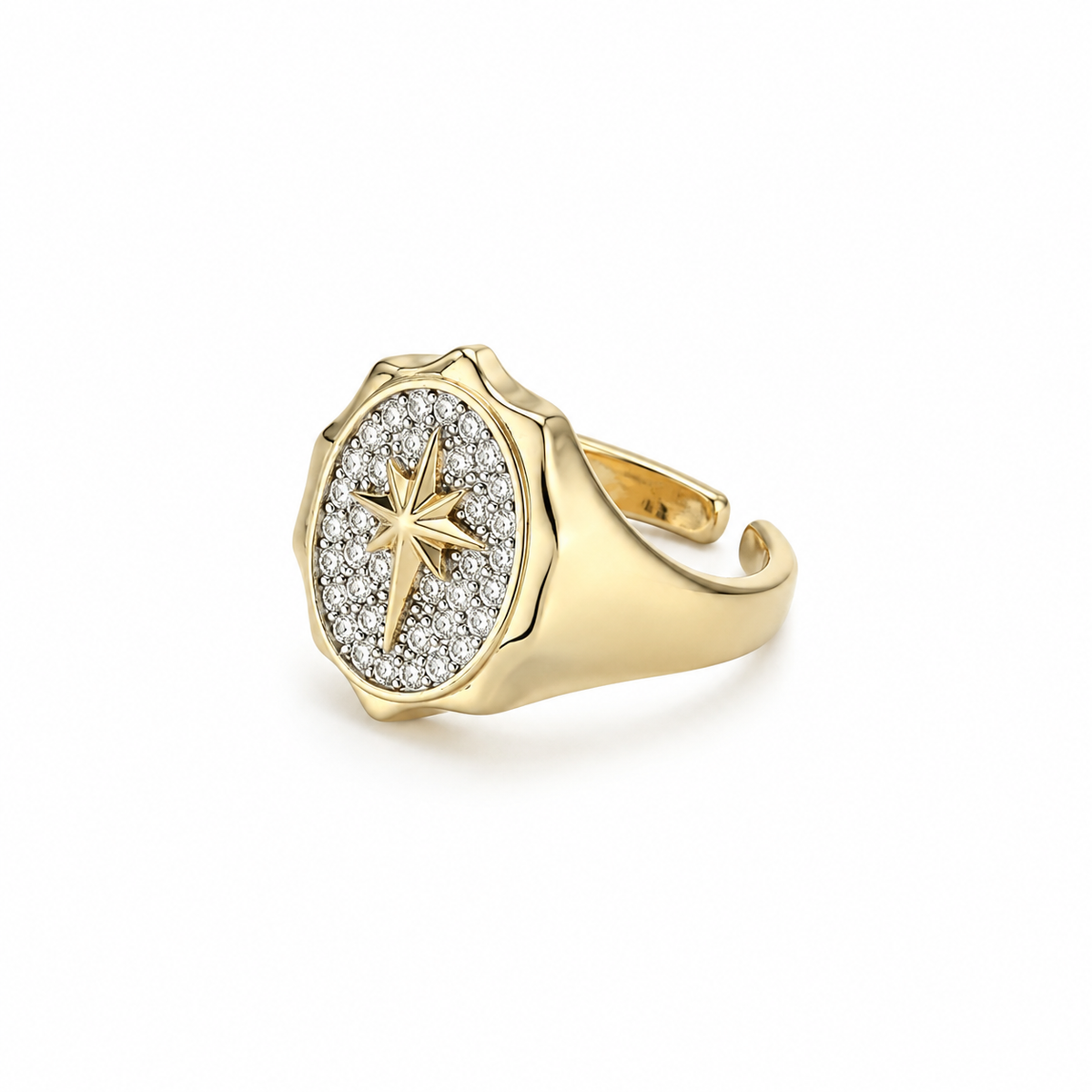 Crystal North Star Medallion Open Ring