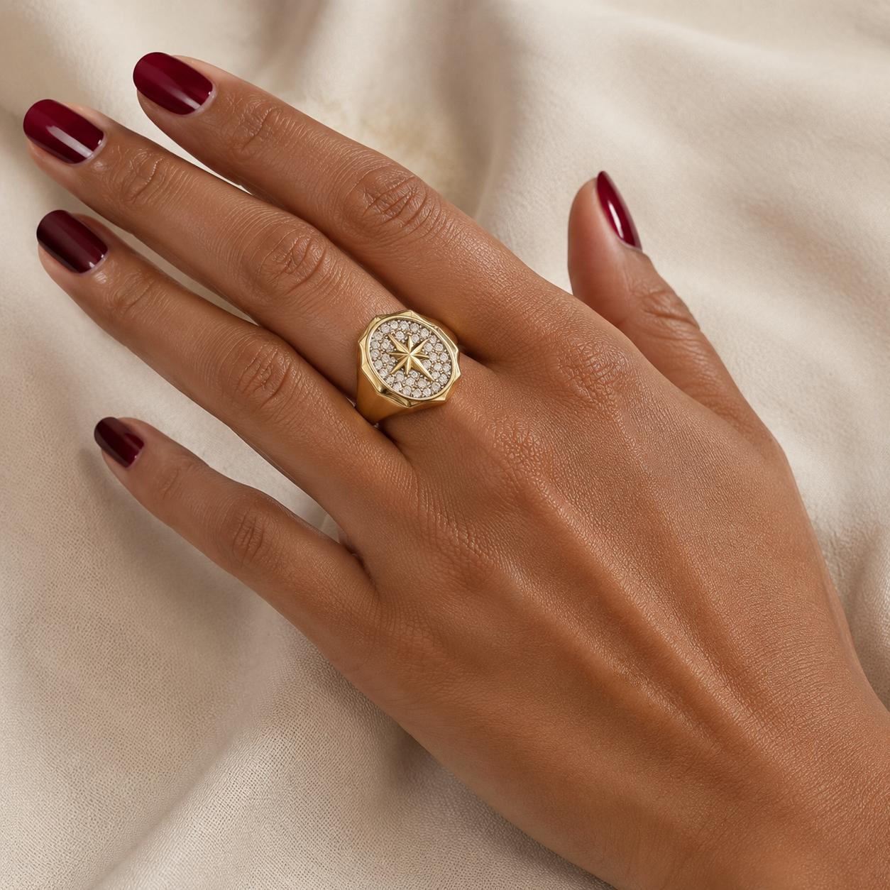 Crystal North Star Medallion Open Ring