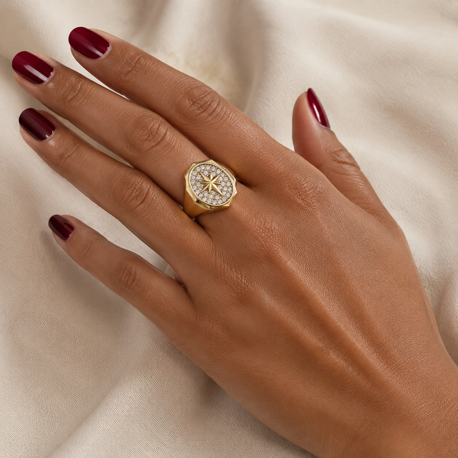 Crystal North Star Medallion Open Ring