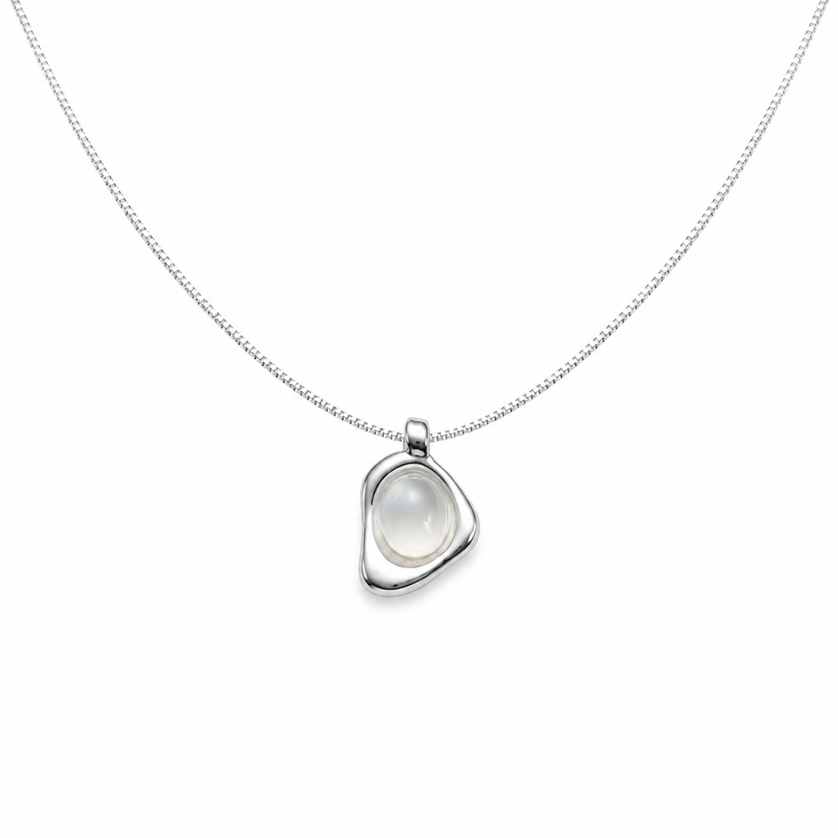 Milky Cabochon Pebble Pendant Necklace