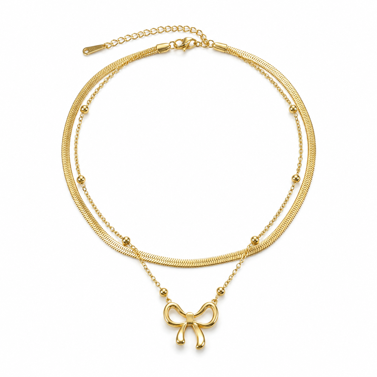 Gold Bow Pendant Layered Necklace