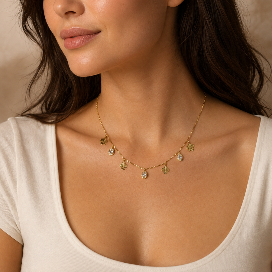 Crystal Clover Charm Necklace