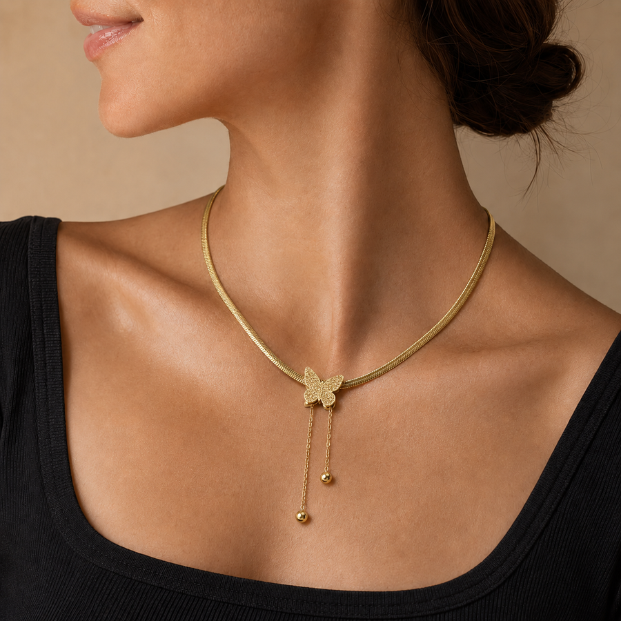 Crystal Butterfly Tassel Necklace