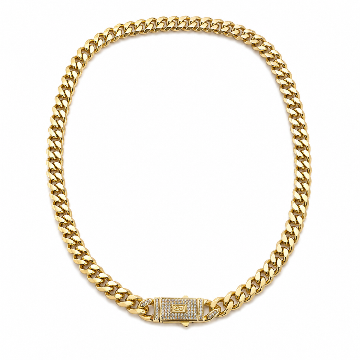 Crystal Box Clasp Cuban Link Necklace