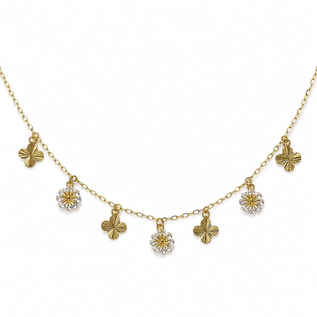 Crystal Clover Flower Charm Necklace