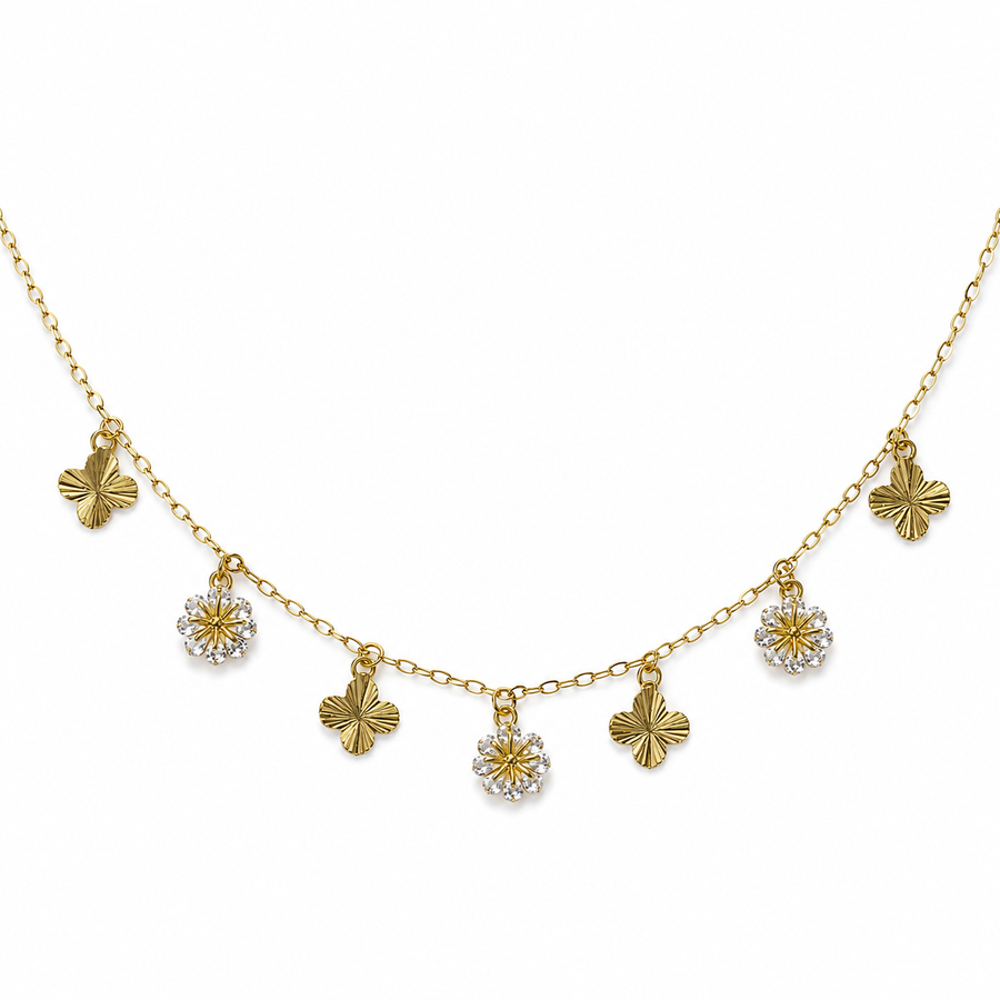 Crystal Clover Flower Charm Necklace