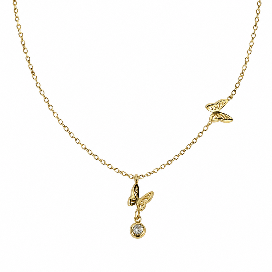 Crystal Butterfly Drop Necklace