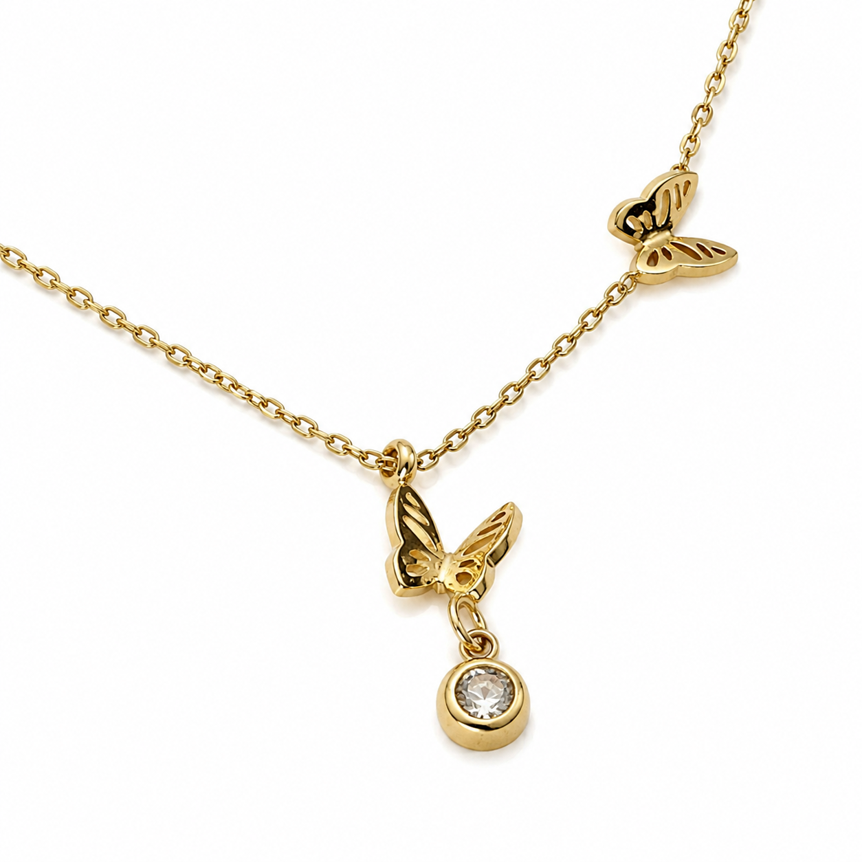Crystal Butterfly Drop Necklace