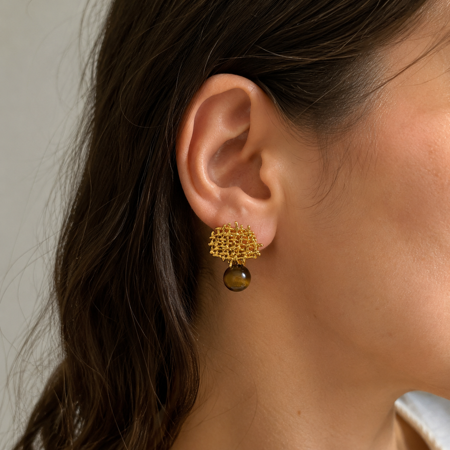 Sculptural Woven Bead Drop Earrings