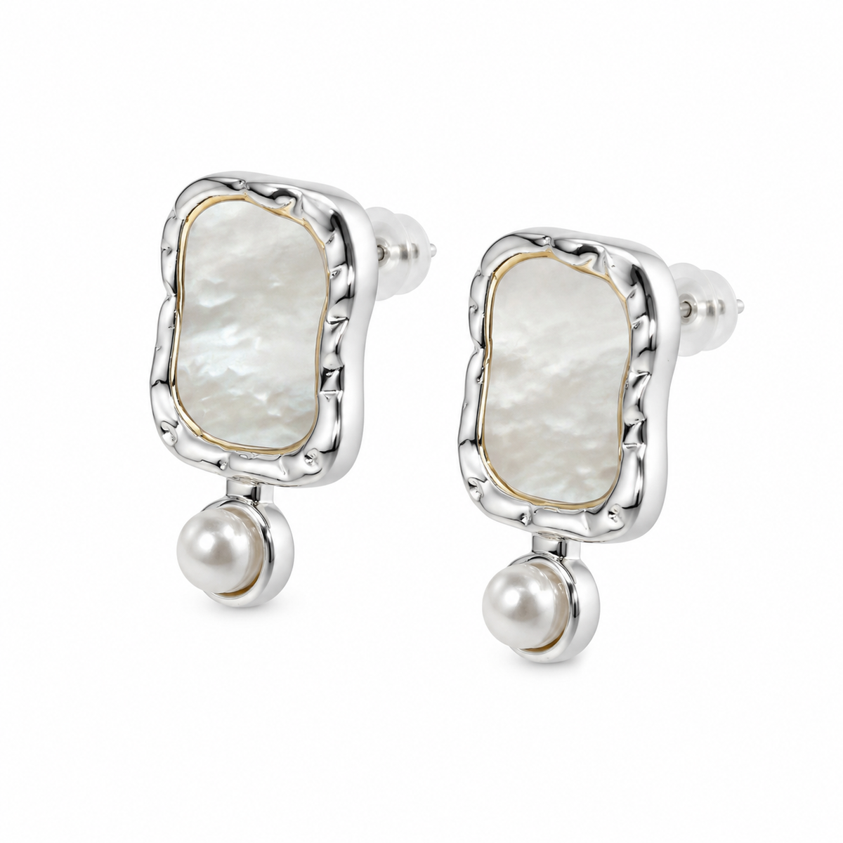 Pearlescent Cabochon Drop Stud Earrings