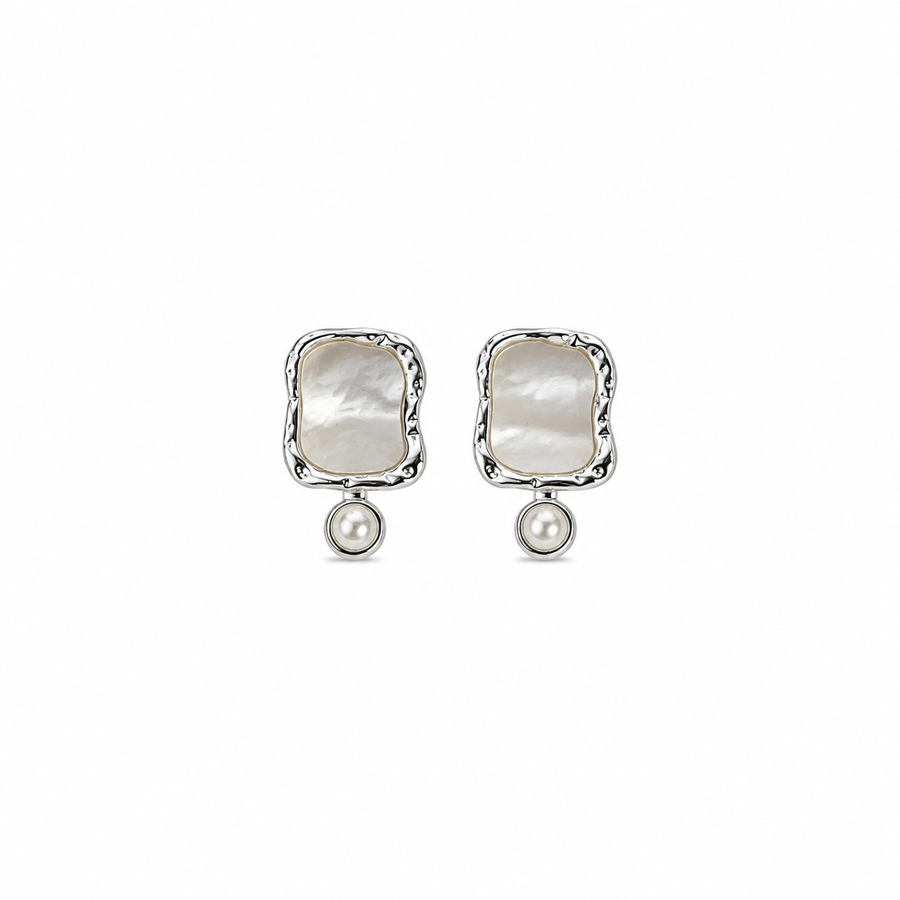 Pearlescent Cabochon Drop Stud Earrings