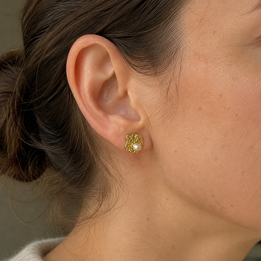 Pearl Textured Square Stud Earrings