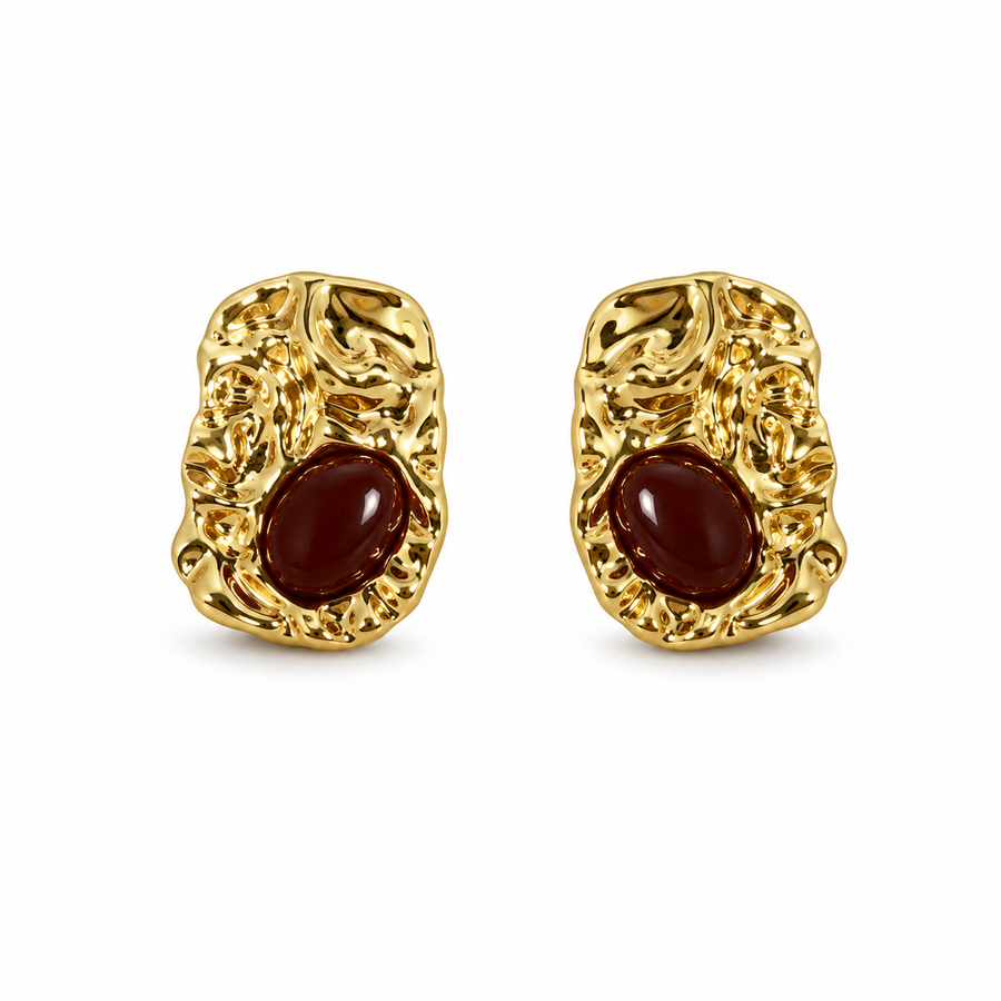 Red Cabochon Textured Stud Earrings