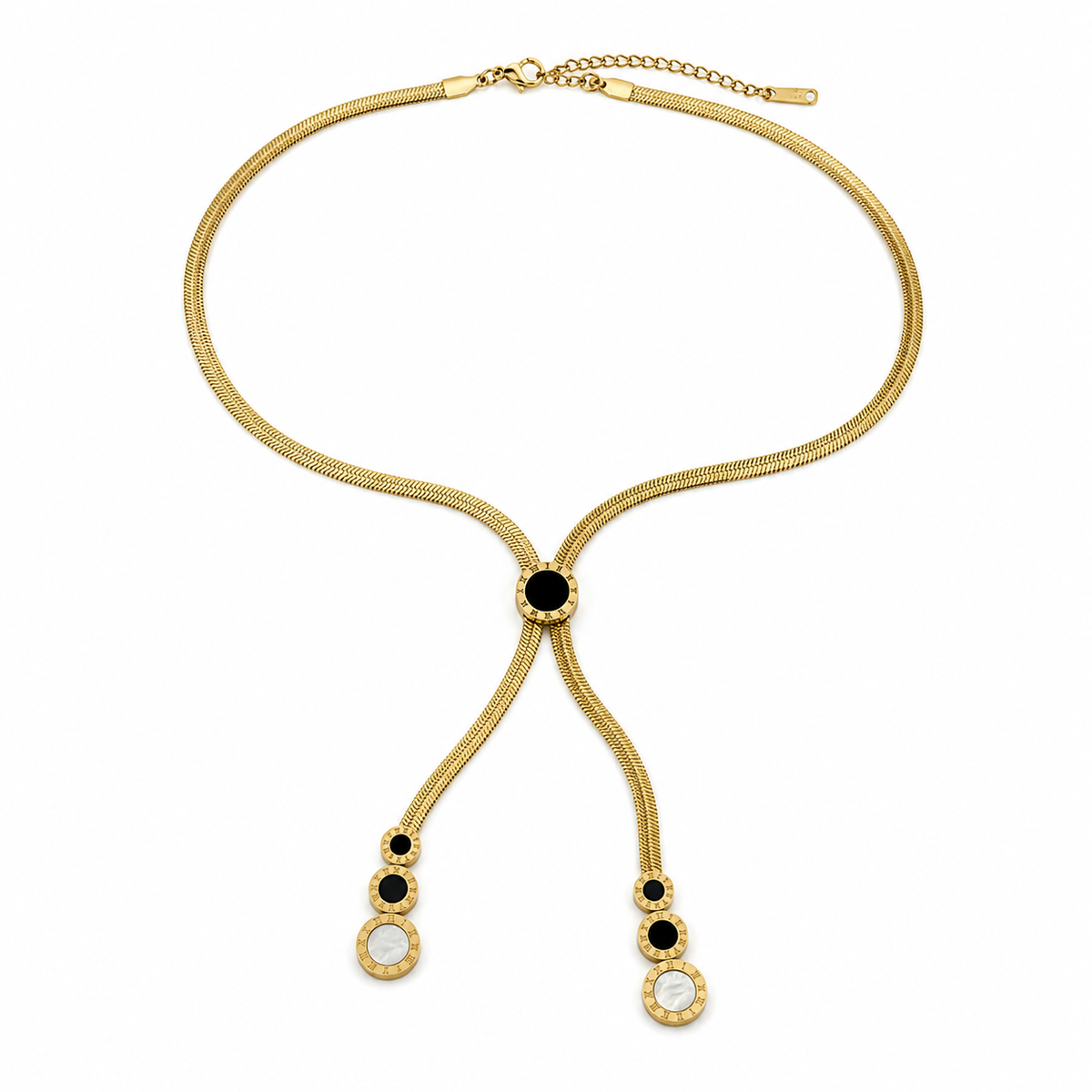 Black and White Medallion Lariat Necklace