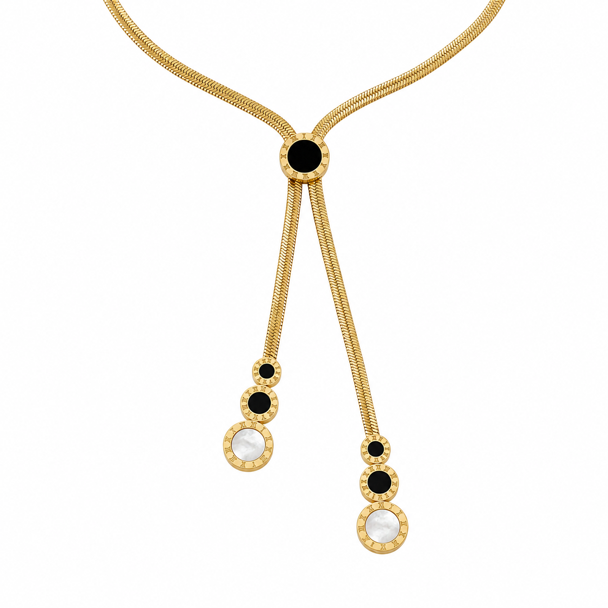 Black and White Medallion Lariat Necklace