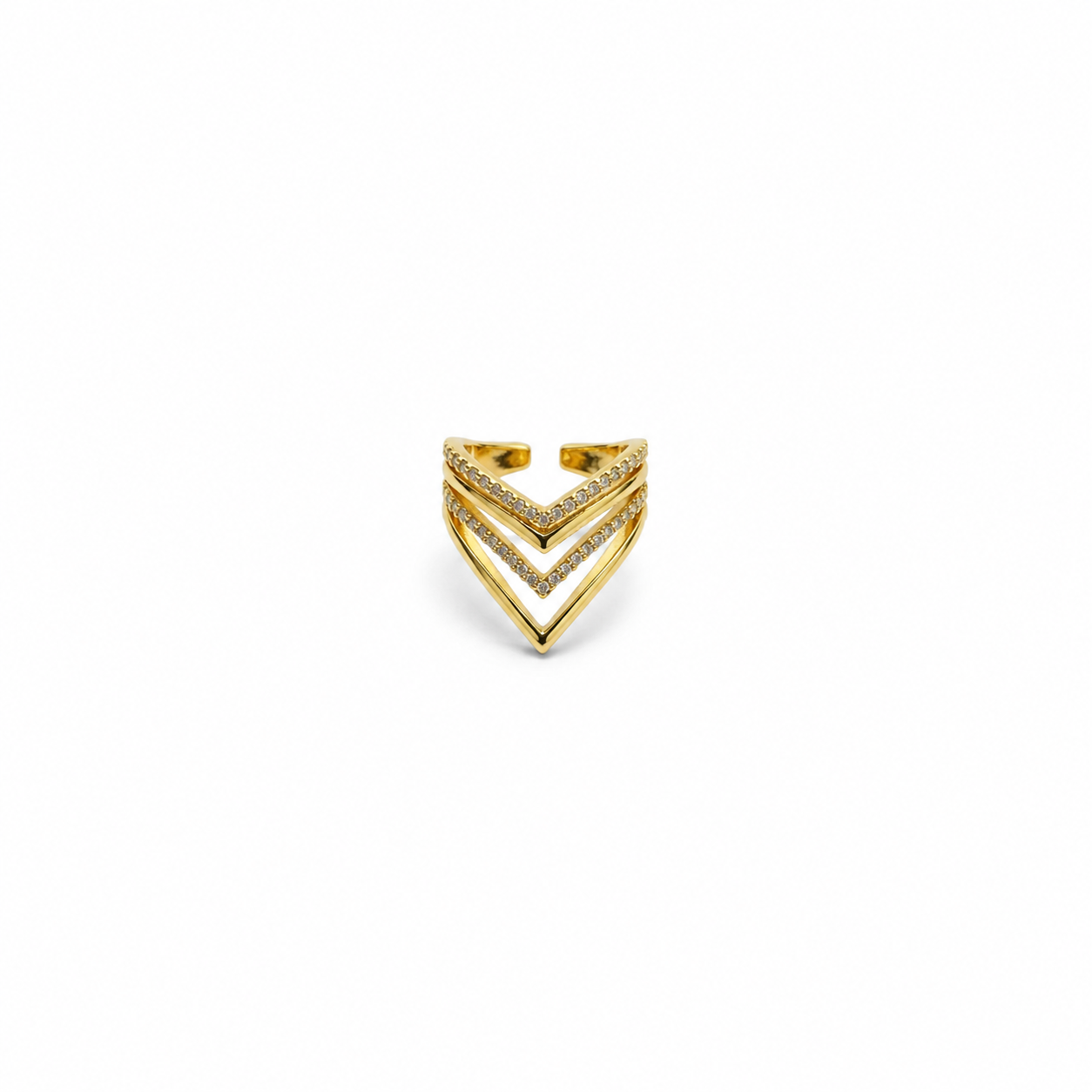 Crystal Triple Chevron Open Ring