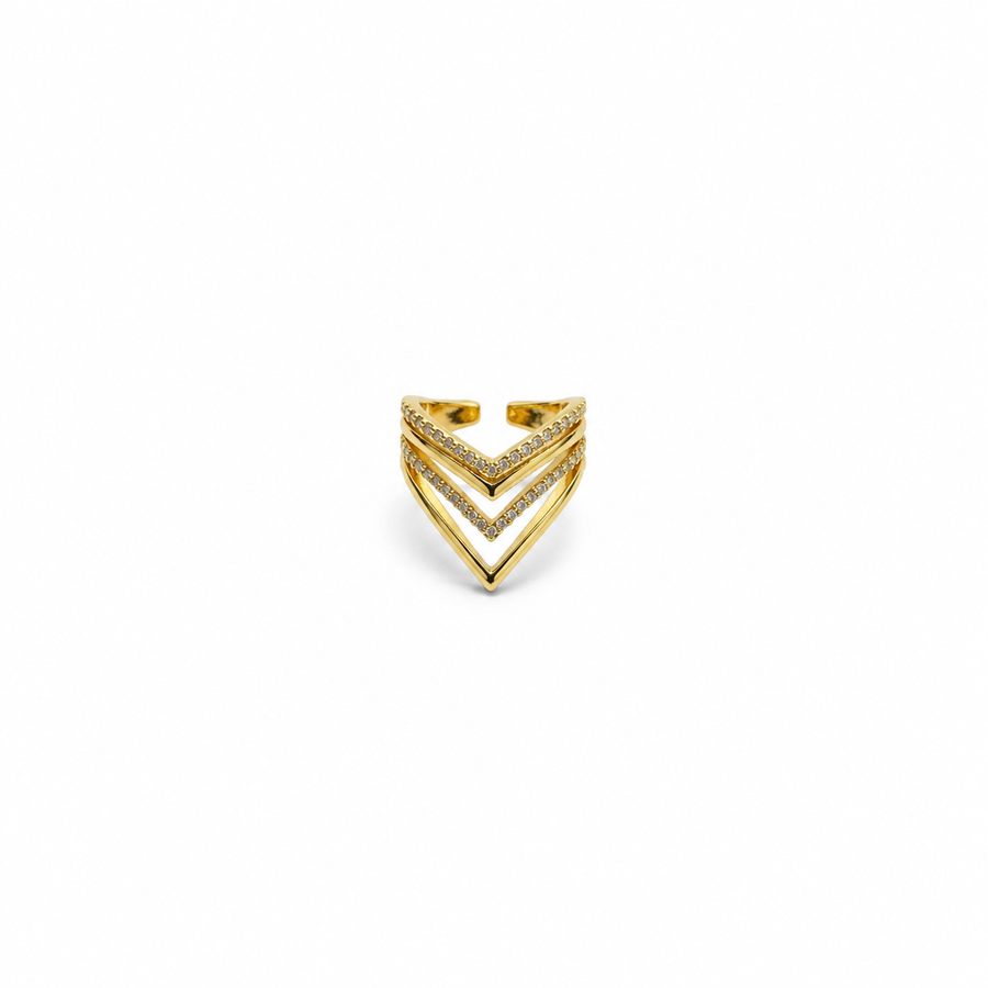 Crystal Triple Chevron Open Ring