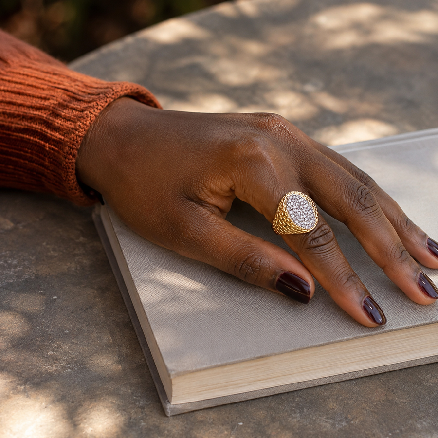 Crystal Pavé Oval Lattice Open Ring
