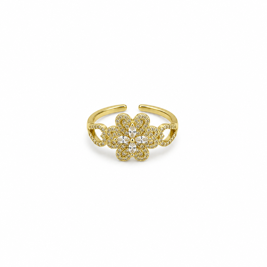 Crystal Floral Butterfly Open Ring