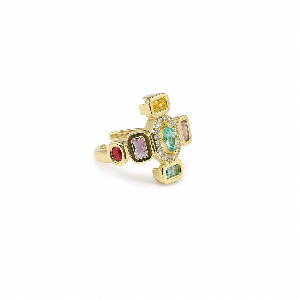Multicolor Crystal Evil Eye Open Ring