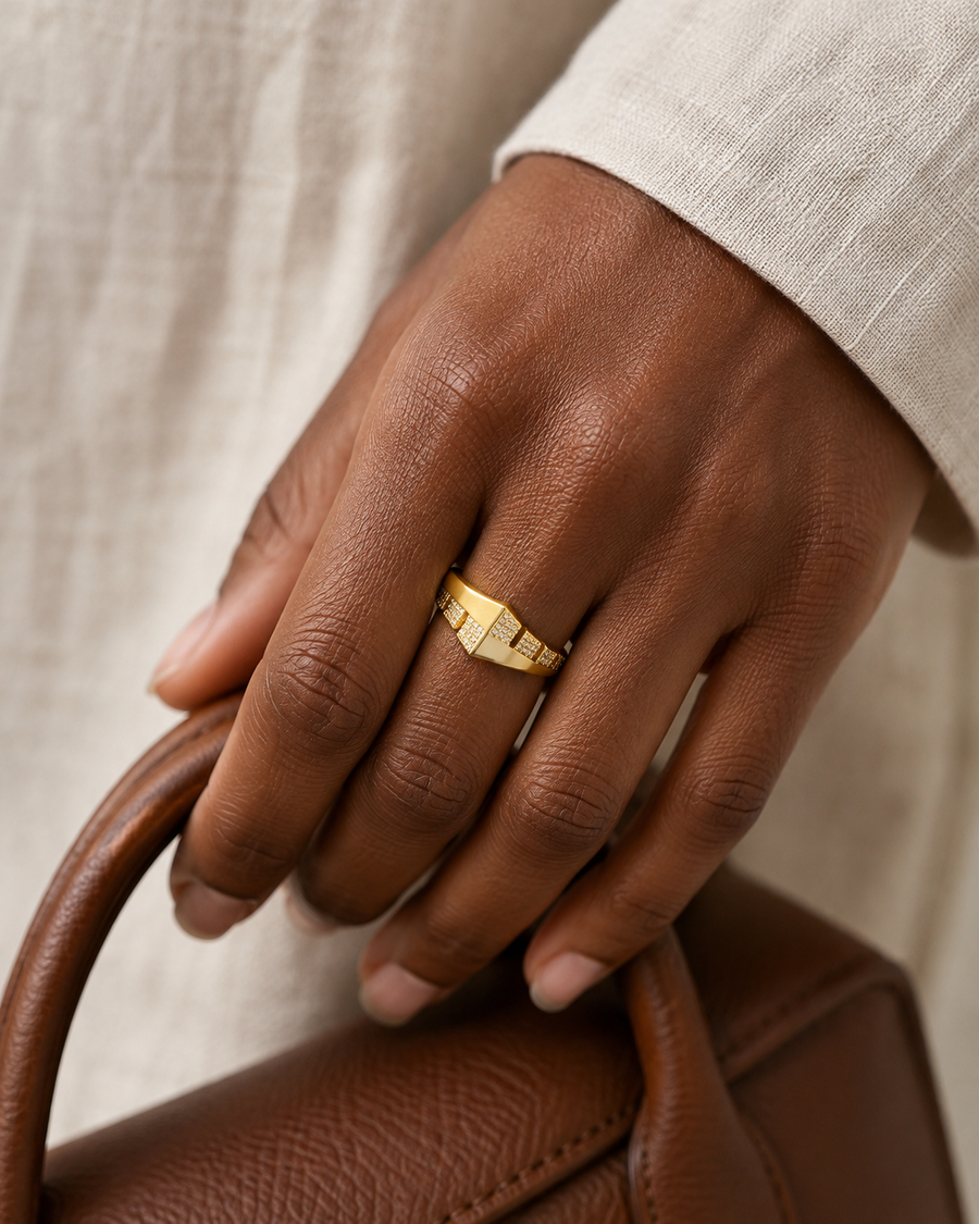Crystal Geometric Ribbon Open Ring